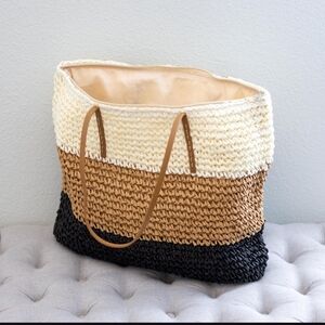 Large Straw Woven Summer Tote - Boho Beach Bag, Casual Everyday Shoulder Purse